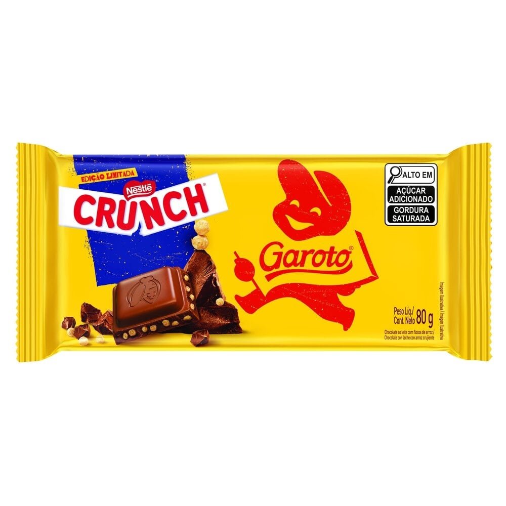 Chocolate Garoto Tablete Crunch 80g - Embalagem com 16 Unidades