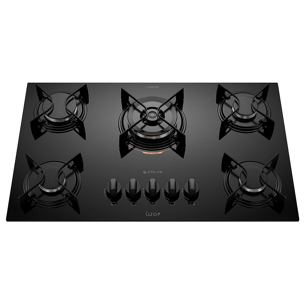 Fogão Cooktop 5 Bocas Atlas UTOP - Tripla Chama, Preto, Bivolt