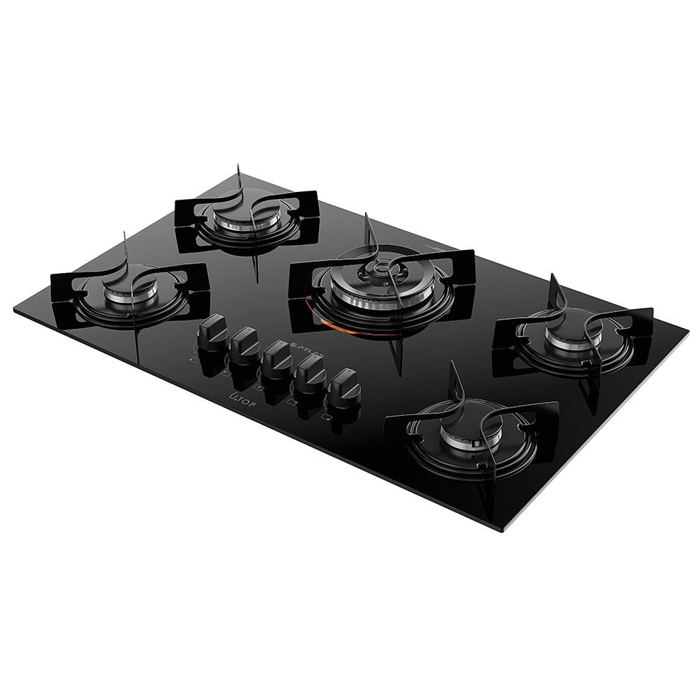 Fogão Cooktop 5 Bocas Atlas UTOP - Tripla Chama, Preto, Bivolt