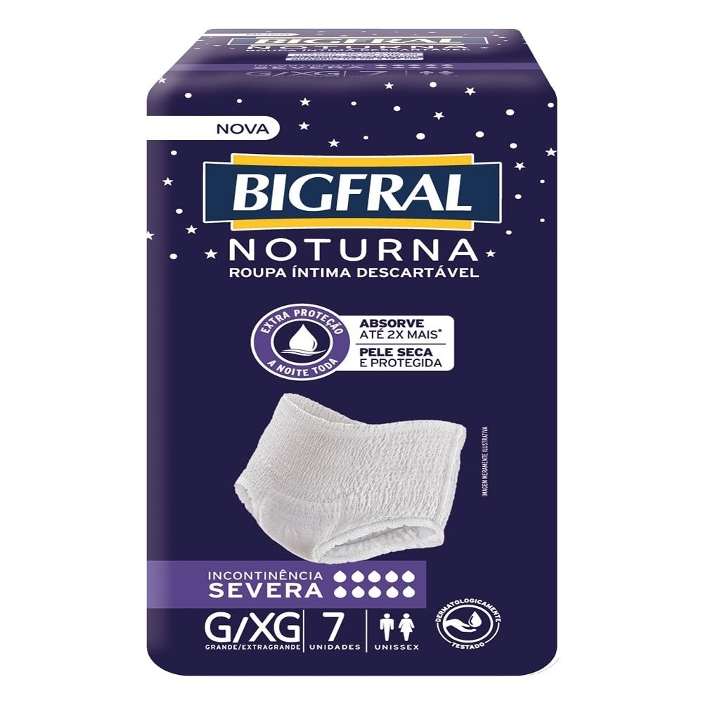 Fralda Descartável Adulto Bigfral Roupa Íntima  Noturna Tamanho G/XG - 8 Pacotes com 7 Fraldas - Total 56 Tiras