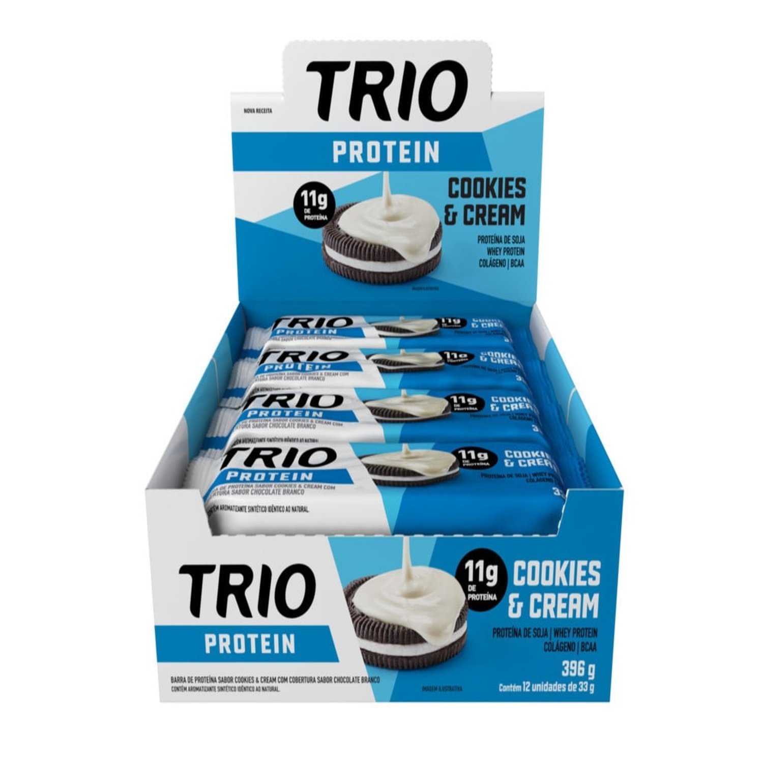 Barra Cereal Trio Protein Cookies e Cream 33g - Embalagem com 12 Unidades