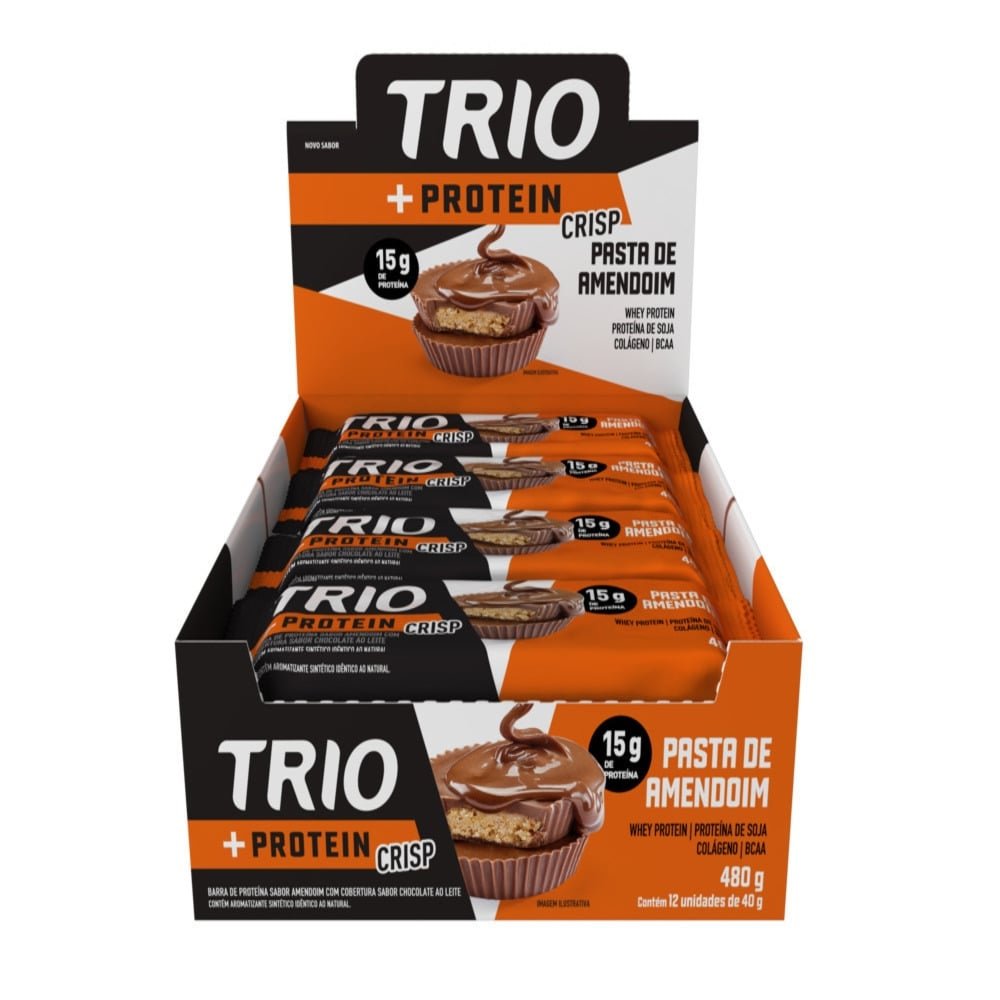 Barra Cereal Trio+Proten Crisp Pasta de Amendoin 40g - Embalagem com 12 Unidades