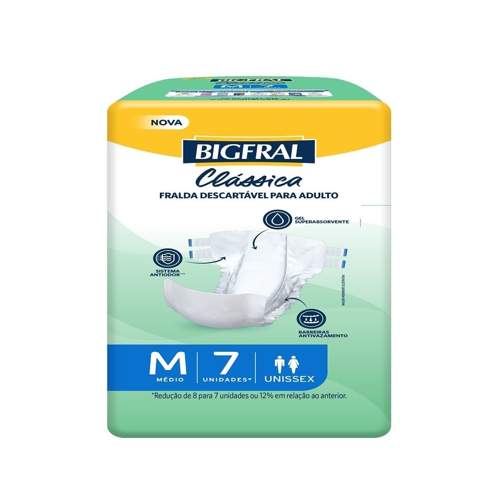 Fralda Descartavel Adulto Bigfral Claassica Regular Média - 8 Pacotes com 7 Fraldas