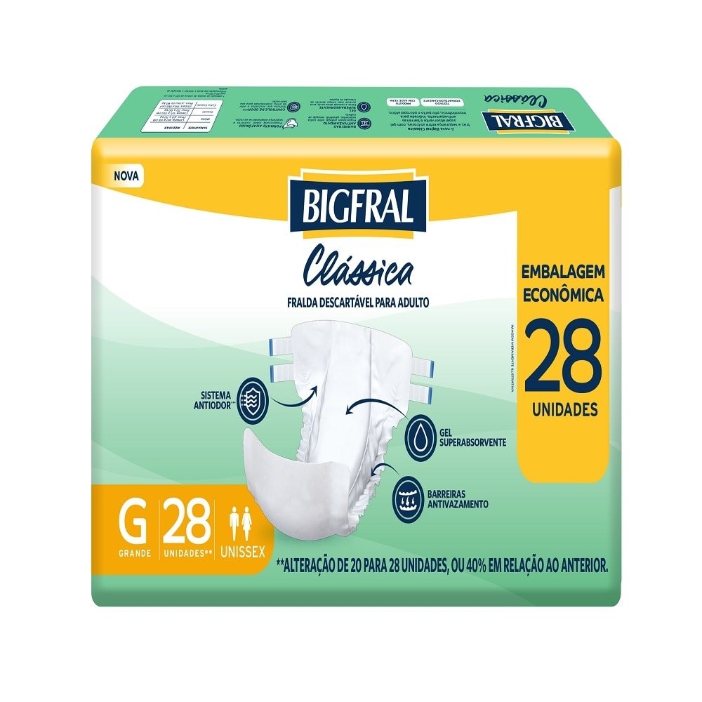 Fralda Descartavel Adulto Bigfral Classica Economica Grande - 3 Pacotes com 28 Fraldas