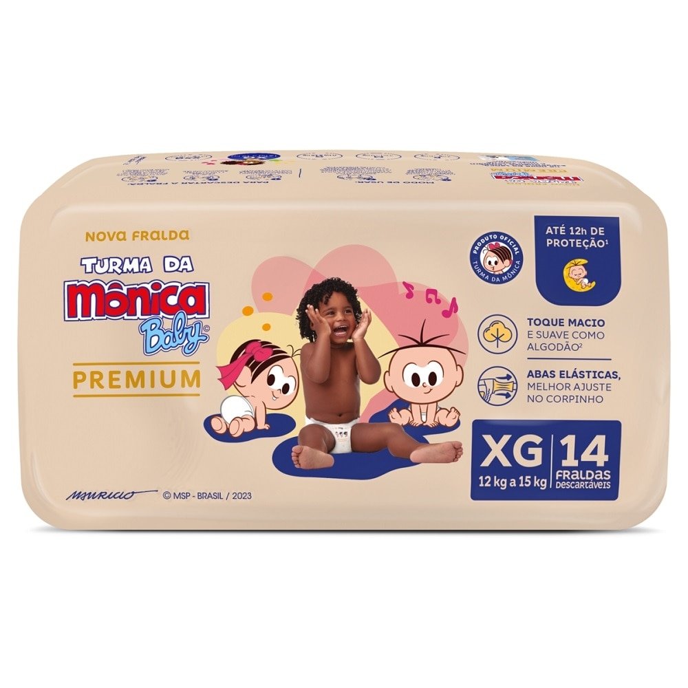 Fralda Descartável Turma da Mônica Premium Jumbo Tamanho XG ¿ 8 Pacotes com 14 Fraldas- Total 112 Tiras
