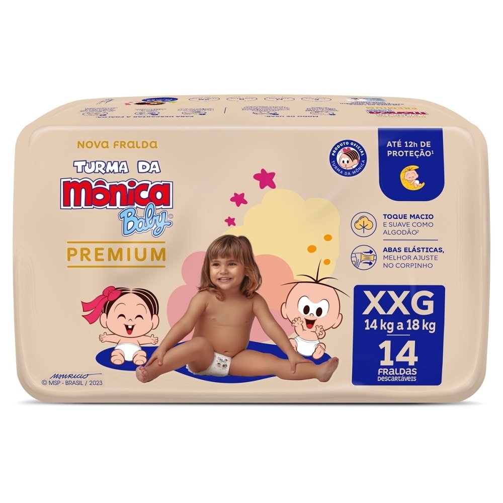 Fralda Descartável Turma da Mônica Premium Jumbo Tamanho XXG ¿ 8 Pacotes com 14 Fraldas- Total 112 Tiras