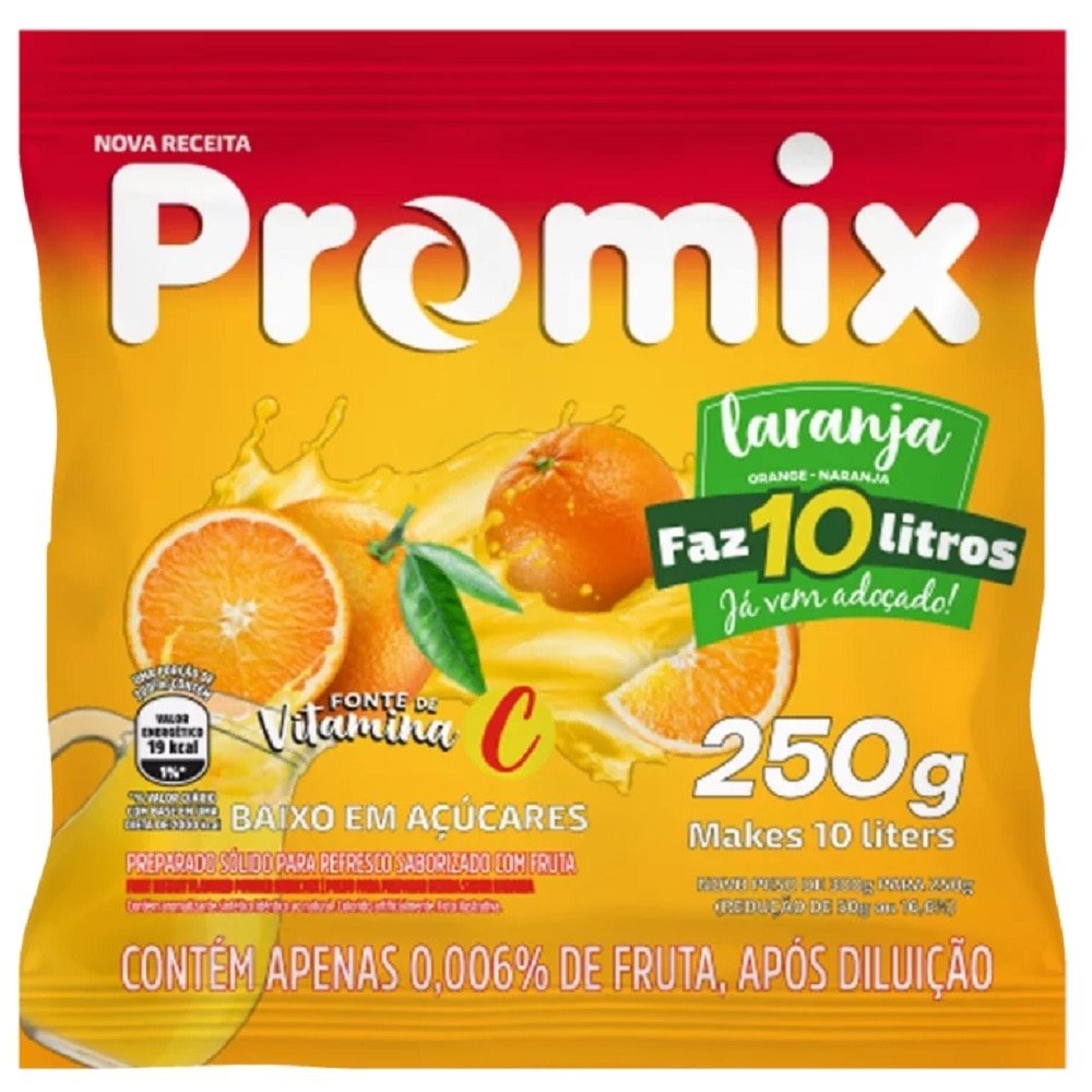 Refresco em Pó Promix Laranja 250g - Embalagem 10 Unidades