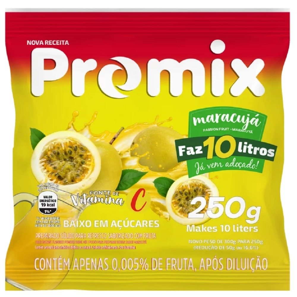 Refresco em Pó Promix Maracujá 250g - Embalagem 10 Unidades