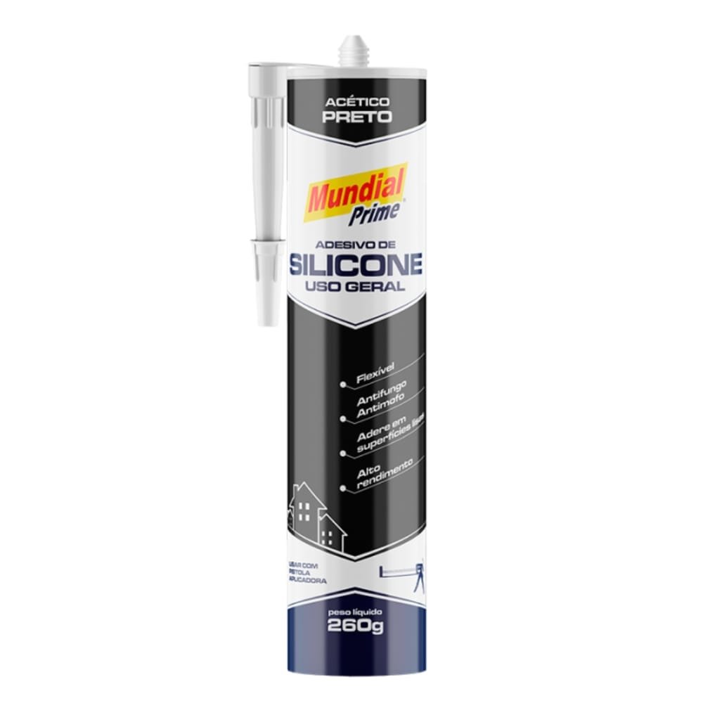 Silicone Acético Mundial Prime Uso Geral Preto - 260g