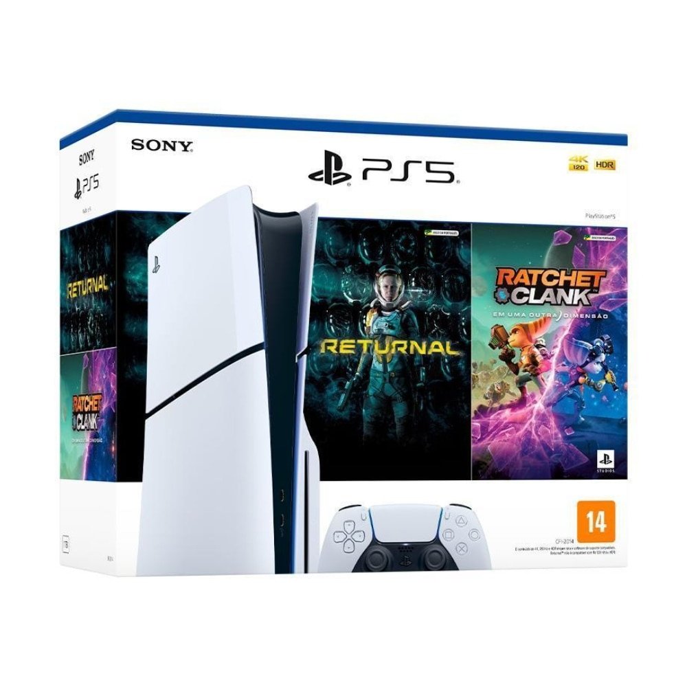 Console Sony Playstation 5 Slim Disk| 1TB SSD, Controle sem Fio Dual Sense, Branco - + Jogos Returnal  e Ratchet & Clank