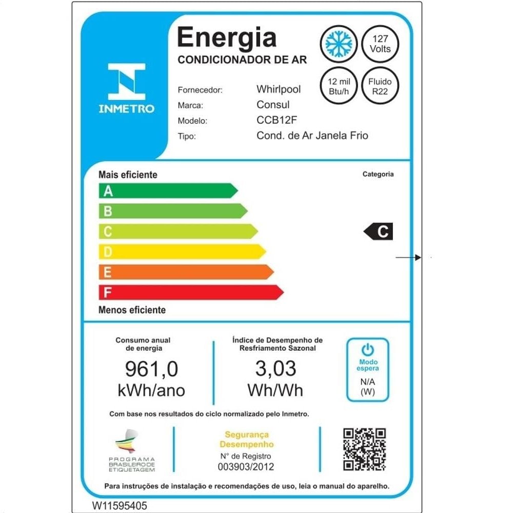 Ar Condicionado De Janela Consul 12.000 Btu/H Frio Monofasico Mecanico Branco Ccb12fbbna - 127V