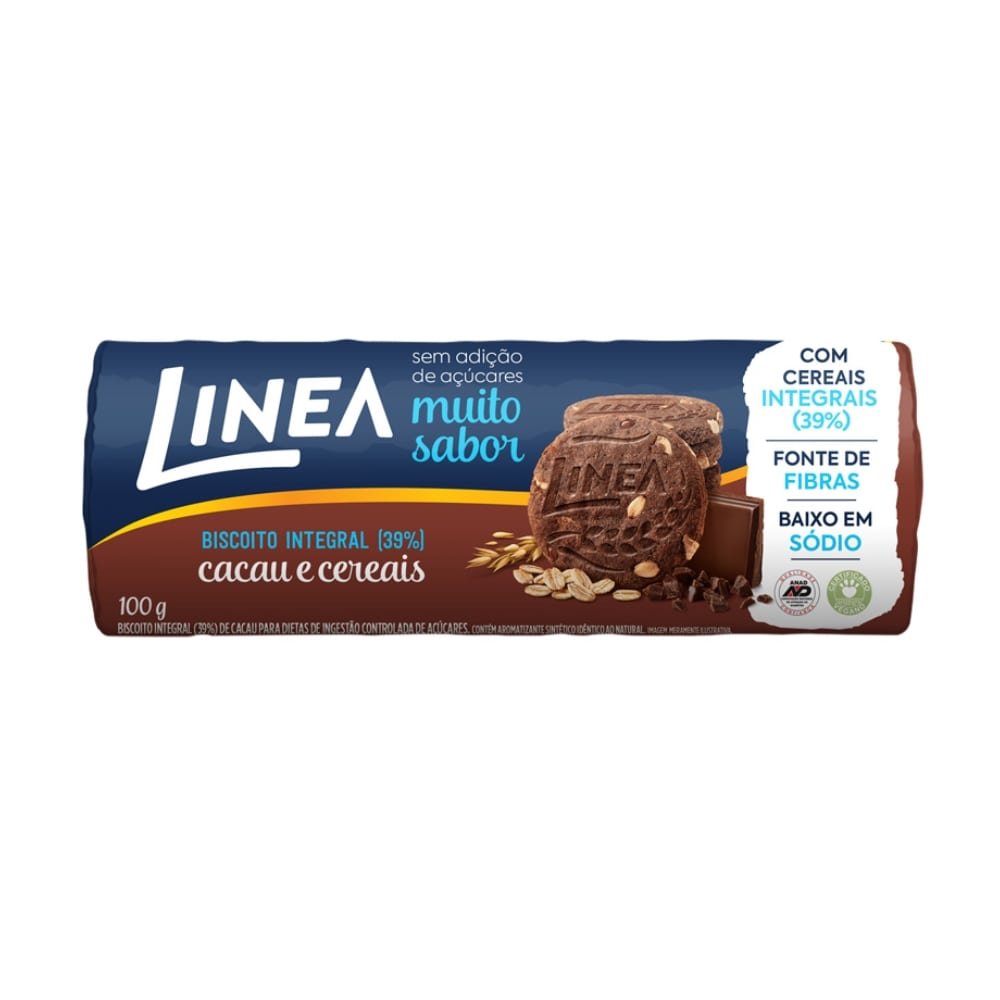 Biscoito Linea Integral Cacau e Cereais 100g - Embalagem com 24 Unidades