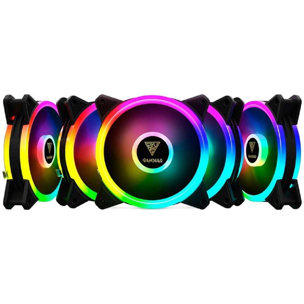 Kit Fan com 5 Unidades Gamdias Aeolus M2-1205R, RGB, 120mm, com Controlador, Preto