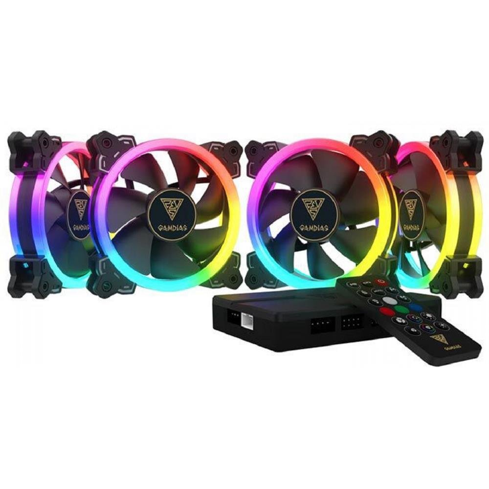 Kit Fan Com 4 Unidades Gamdias Aeolus M1 1204R, Rgb, 120Mm, Com Controlador, Preto