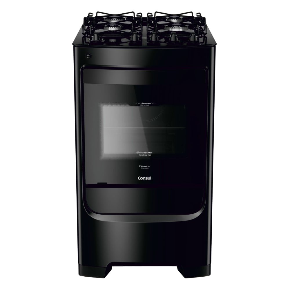 Fogão de Piso 4 Bocas Consul CFO4VBEUNA | Mesa de Vidro, Preto, Bivolt