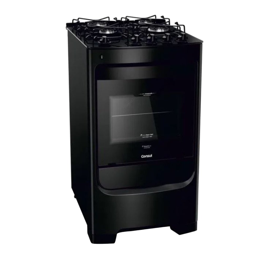 Fogão de Piso 4 Bocas Consul CFO4VBEUNA | Mesa de Vidro, Preto, Bivolt