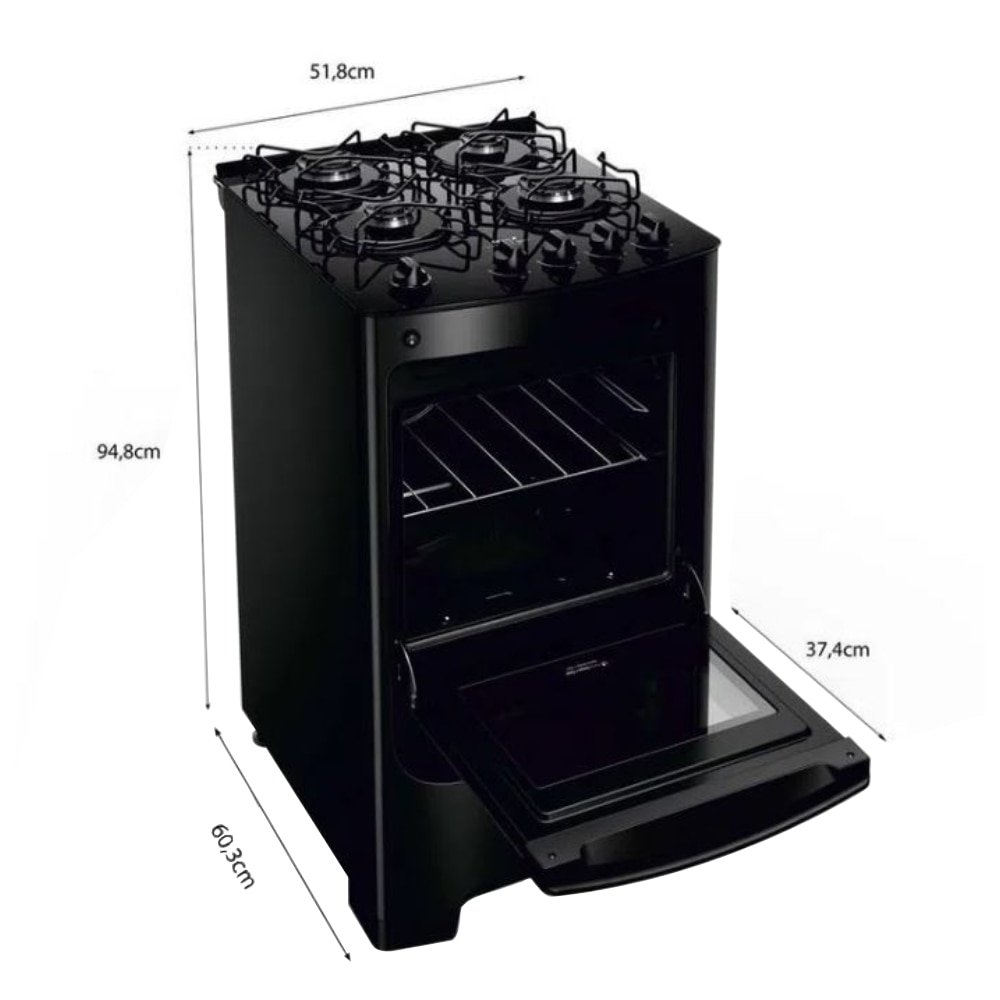 Fogão de Piso 4 Bocas Consul CFO4VBEUNA | Mesa de Vidro, Preto, Bivolt