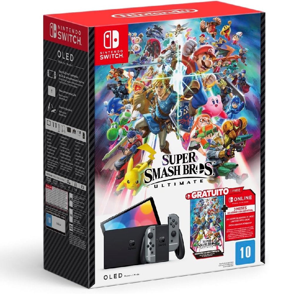Console Nintendo Switch Oled + Super Smash Bros Ultimate Digital + 3 Meses Assinatura Nintendo Switch Online
