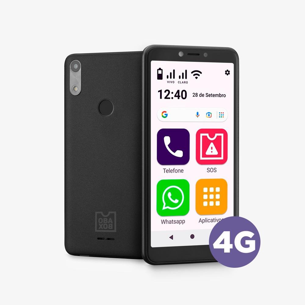 Celular facil de usar ObaSmart Conecta 4G 32GB + 32GB Preto Obabox - OB043