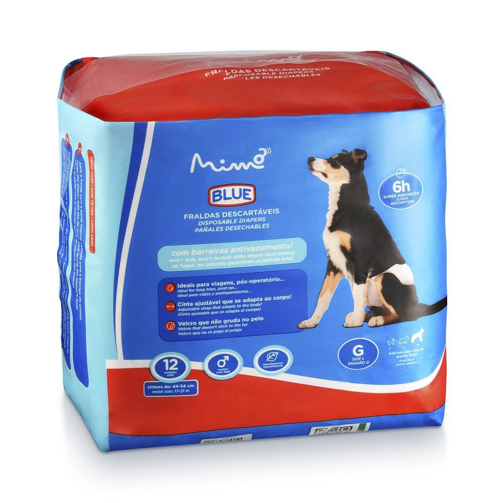 Fralda Higiênica Pet Macho Tamanho G 12 peças Blue Mimo - PP377