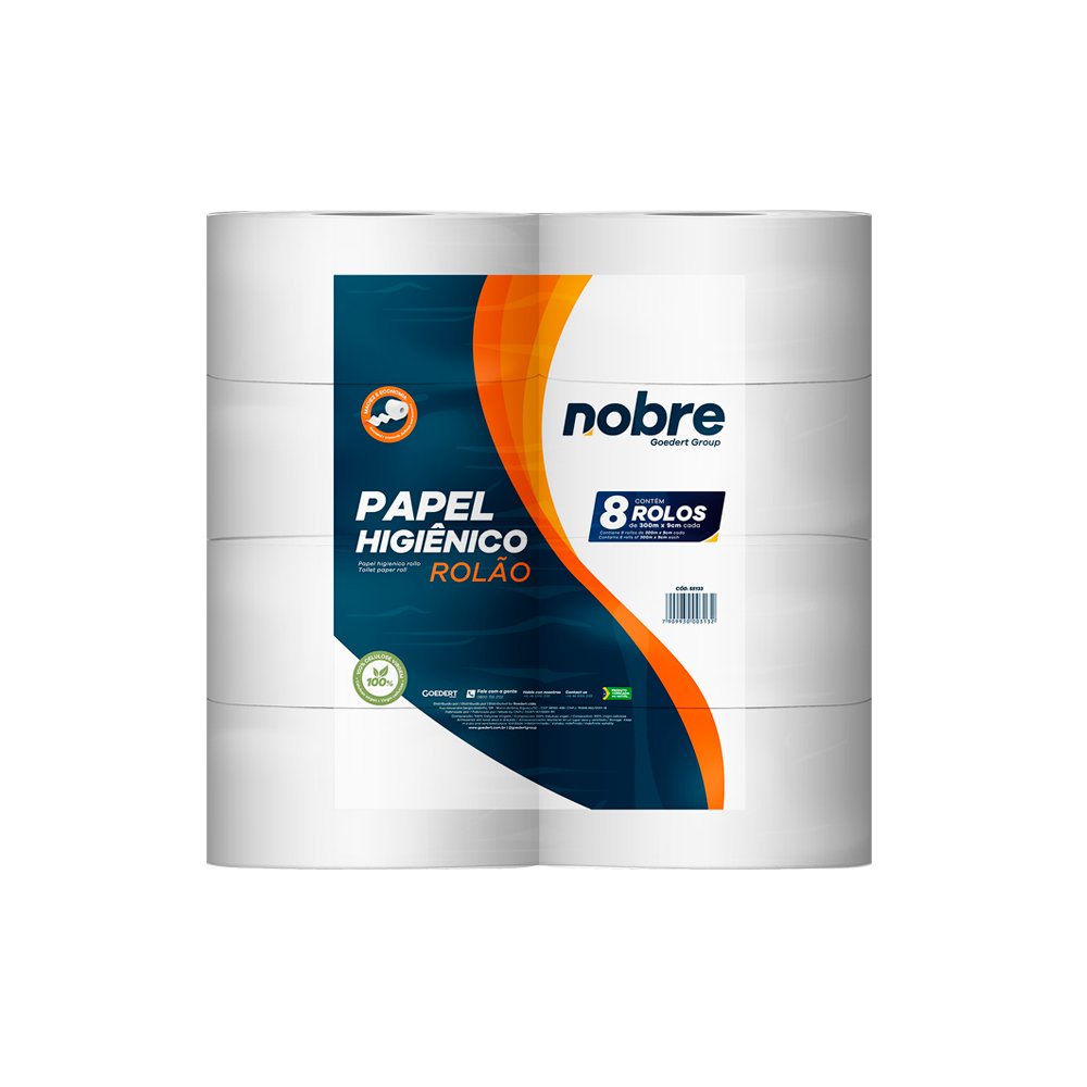 Papel Higienico Rolao Com 8 Rolos 10CM X 300M Fardo Branco Celulose VIrgem Nobre