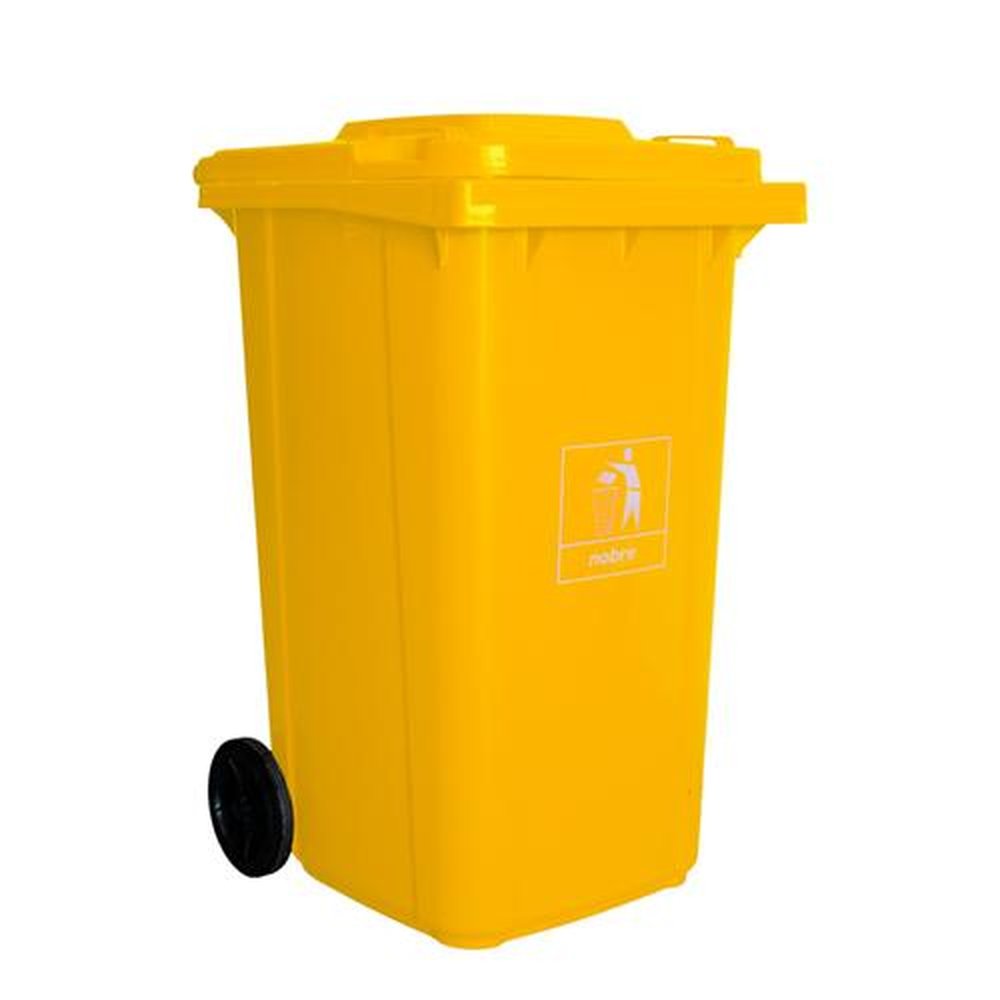 Coletora Plastica 240L Com Rodas Modelo Europeu Amarela Nobre