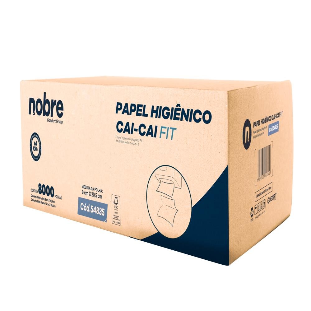 Papel Higienico Cai Cai 8000 Folhas9CM X 20,5CM Celulose Virgem Folha Simples Fit Nobre