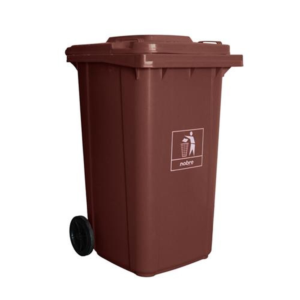 Coletora Plastica 240L Com Rodas Modelo Europeu Marron Nobre