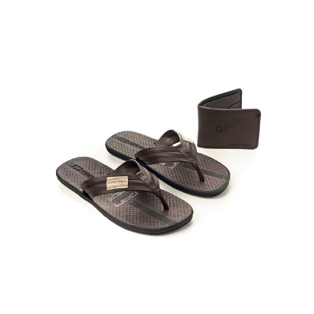 Chinelo Danper Adulto Masculino Kit D6036 Cafe/Bege + Carteira 40