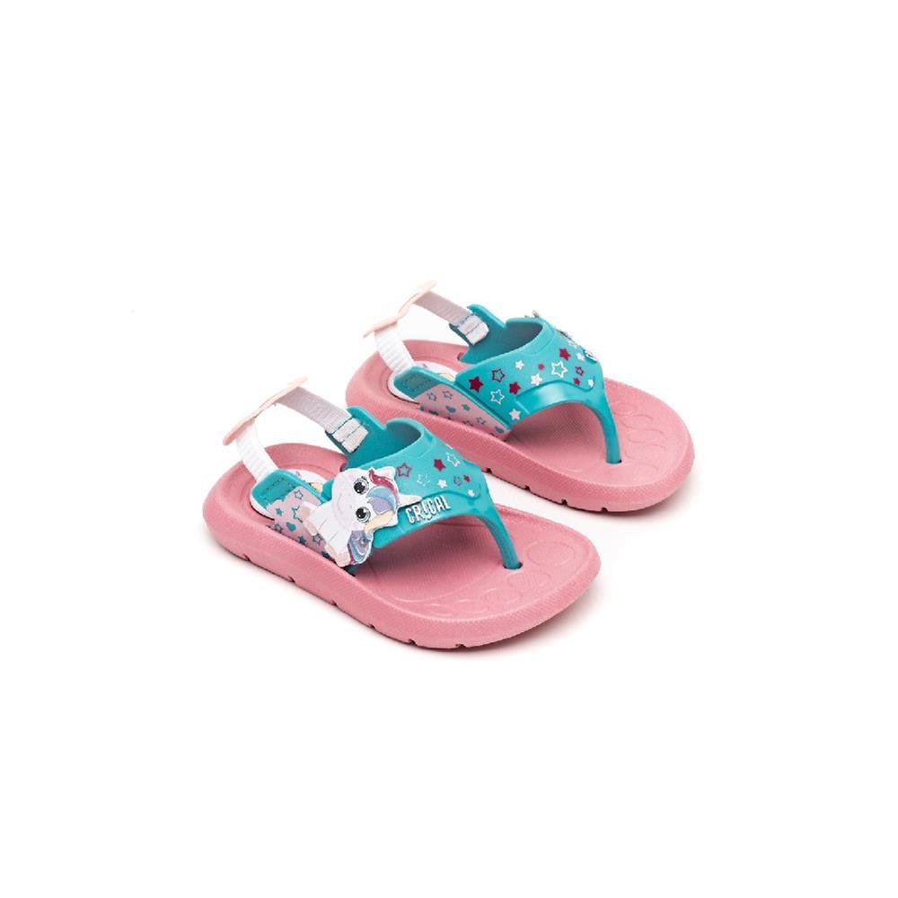 Chinelo Crical Baby com Elastico E Aplique Unicornio-Verde/Rosa 21/2