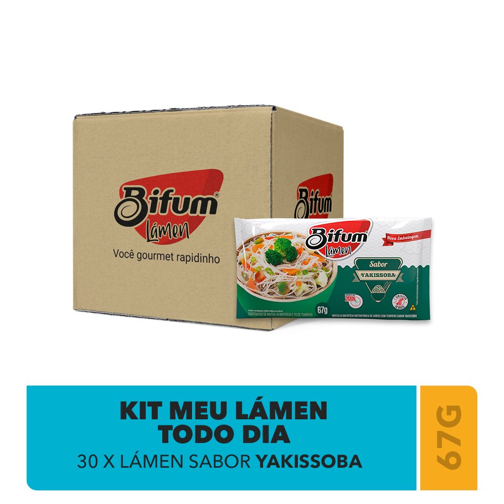 Kit 30 unidades Macarrão Arroz Bifum Lámen Sabor Yakissoba 67g Sem Glúten Vegano
