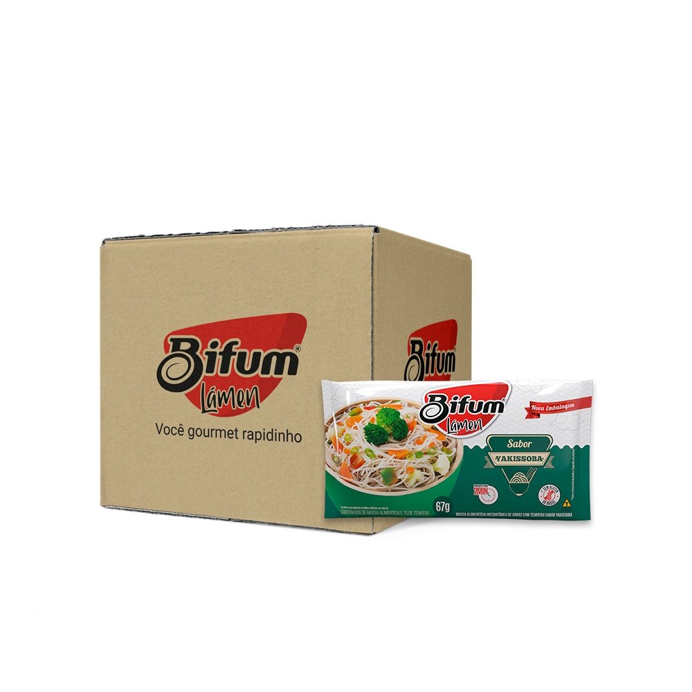 Kit 30 unidades Macarrão Arroz Bifum Lámen Sabor Yakissoba 67g Sem Glúten Vegano