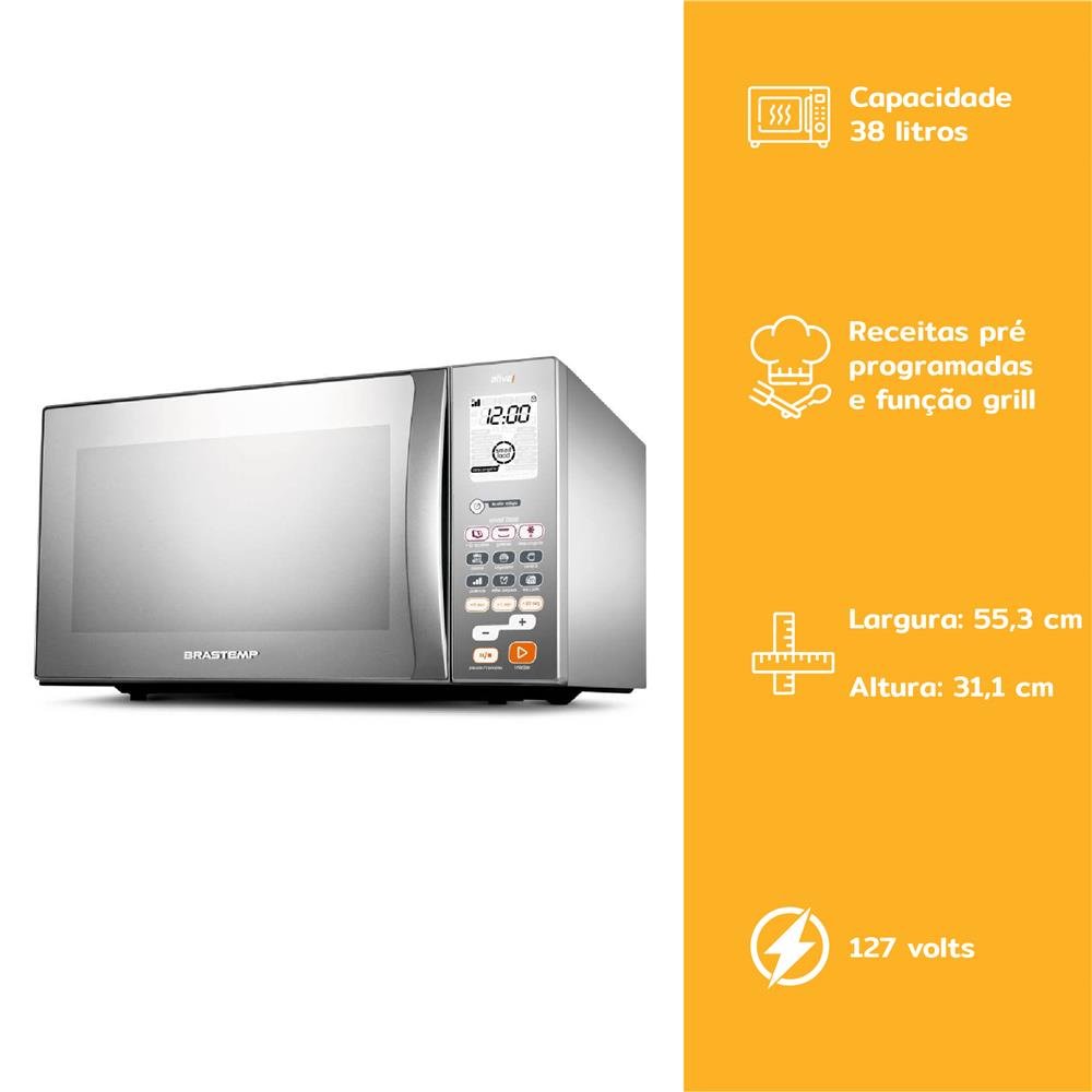 Micro-ondas Brastemp 38 Litros Inox Espelhado BMJ38AR ¿ 127 Volts