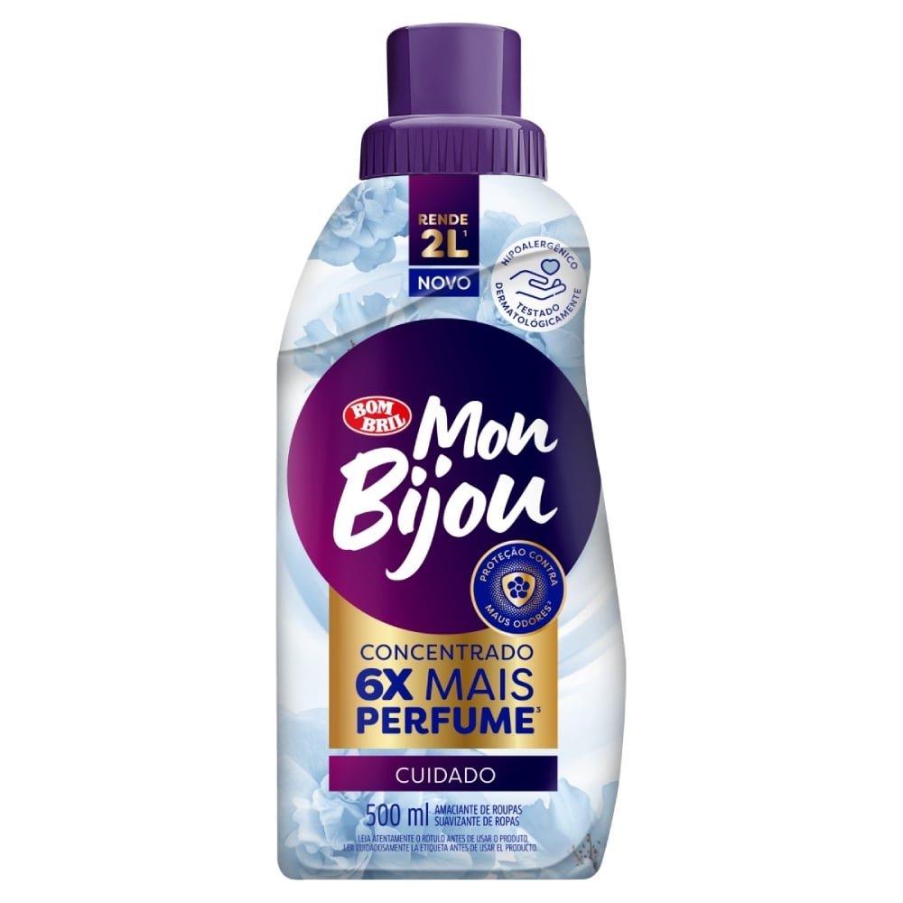 Amaciante Mon Bijou Concentrado Cuidado Branco Azul 500ml - Embalagem com 12 Unidades