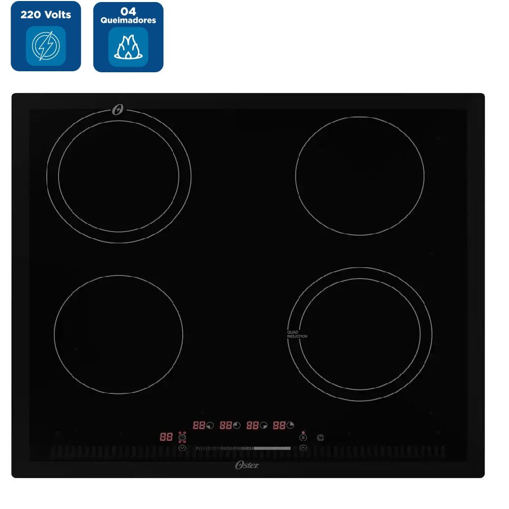 Cooktop de Indução Oster 4 Bocas Preto OTOP402 ¿ 220 Volts