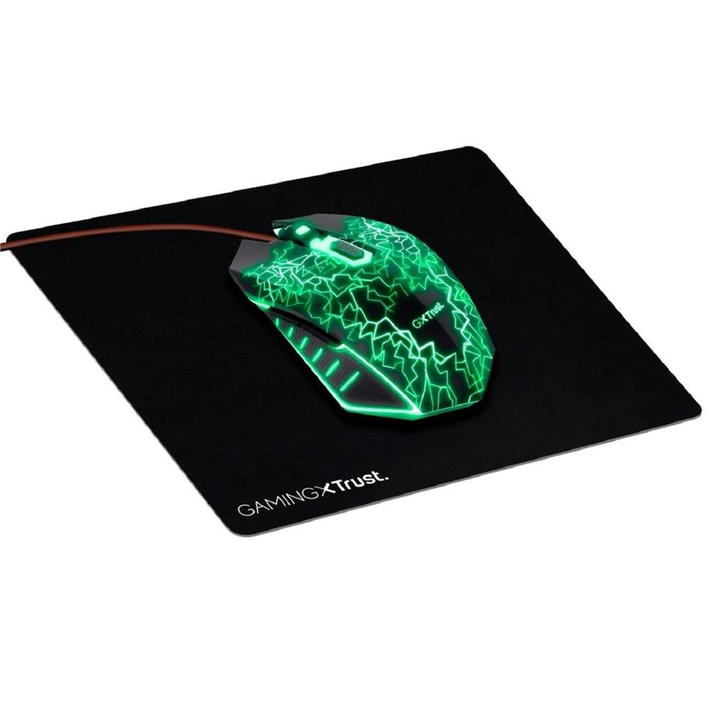Kit Gamer Mouse E Mousepad Trust Gxt 783X, Led Multicolor, 4000 Dpi, 6 Botões, Usb, Preto