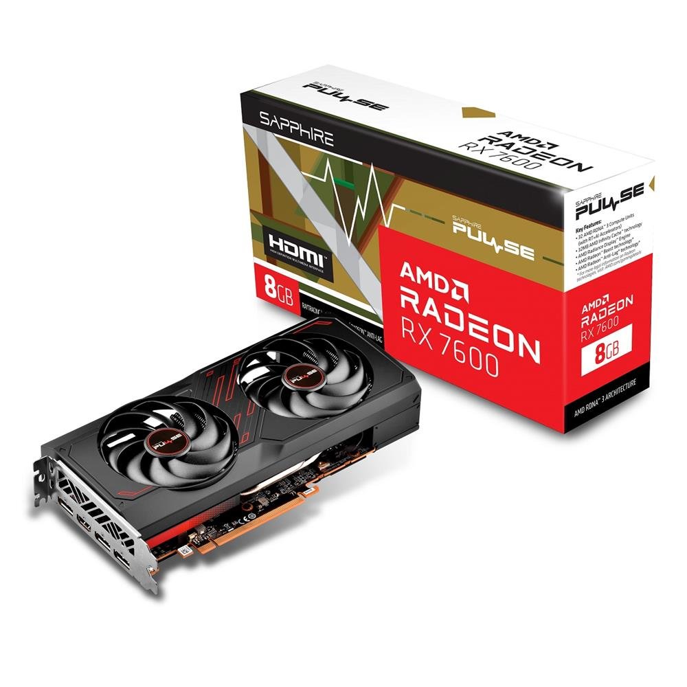 Placa de Video Sapphire Pulse AMD Radeon RX 7600, 8GB, GDDR6, 128-Bit, Preto