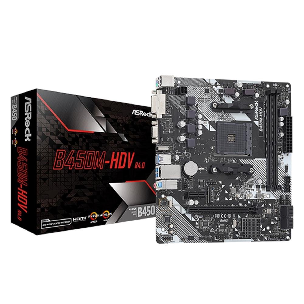 Placa Mãe Asrock B450m-Hdv R4.0, Chipset B450, Amd Am4, Matx, Ddr4
