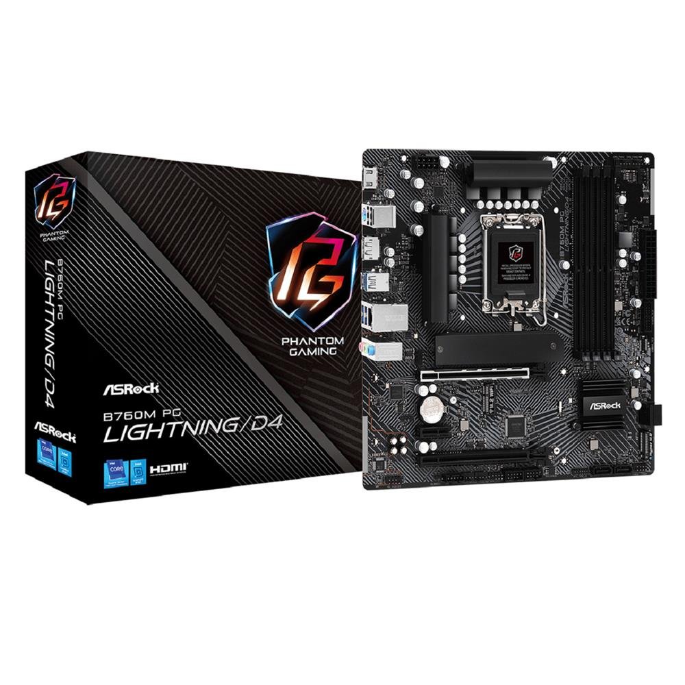 Placa Mãe ASRock B760M PG Lightning/D4, Chipset B760, Intel LGA 1700, mATX, DDR4