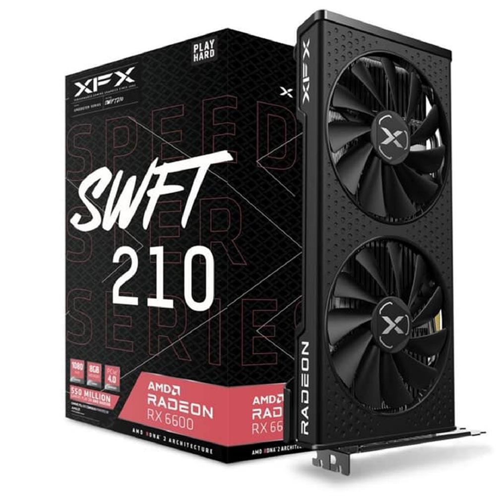 Placa De Vídeo Xfx Speedster Swft 210 Radeon Rx 6600 Core Gaming, 8Gb, Gddr6, 128-Bit, Preto
