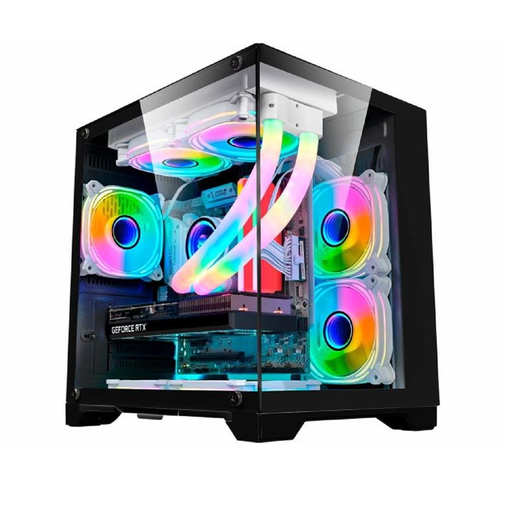 Gabinete Gamer K-Mex Space Aqua Cg-10Kn, Mini Tower, Vidro Temperado, Sem Fonte, Sem Fan, Preto