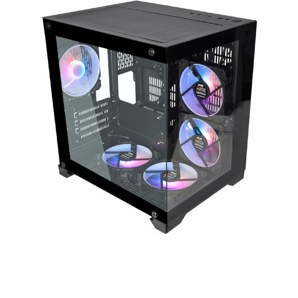 Gabinete Gamer K-Mex Space Aqua CG-10KN, Mini Tower, Vidro Temperado, Sem Fonte, Sem Fan, Preto