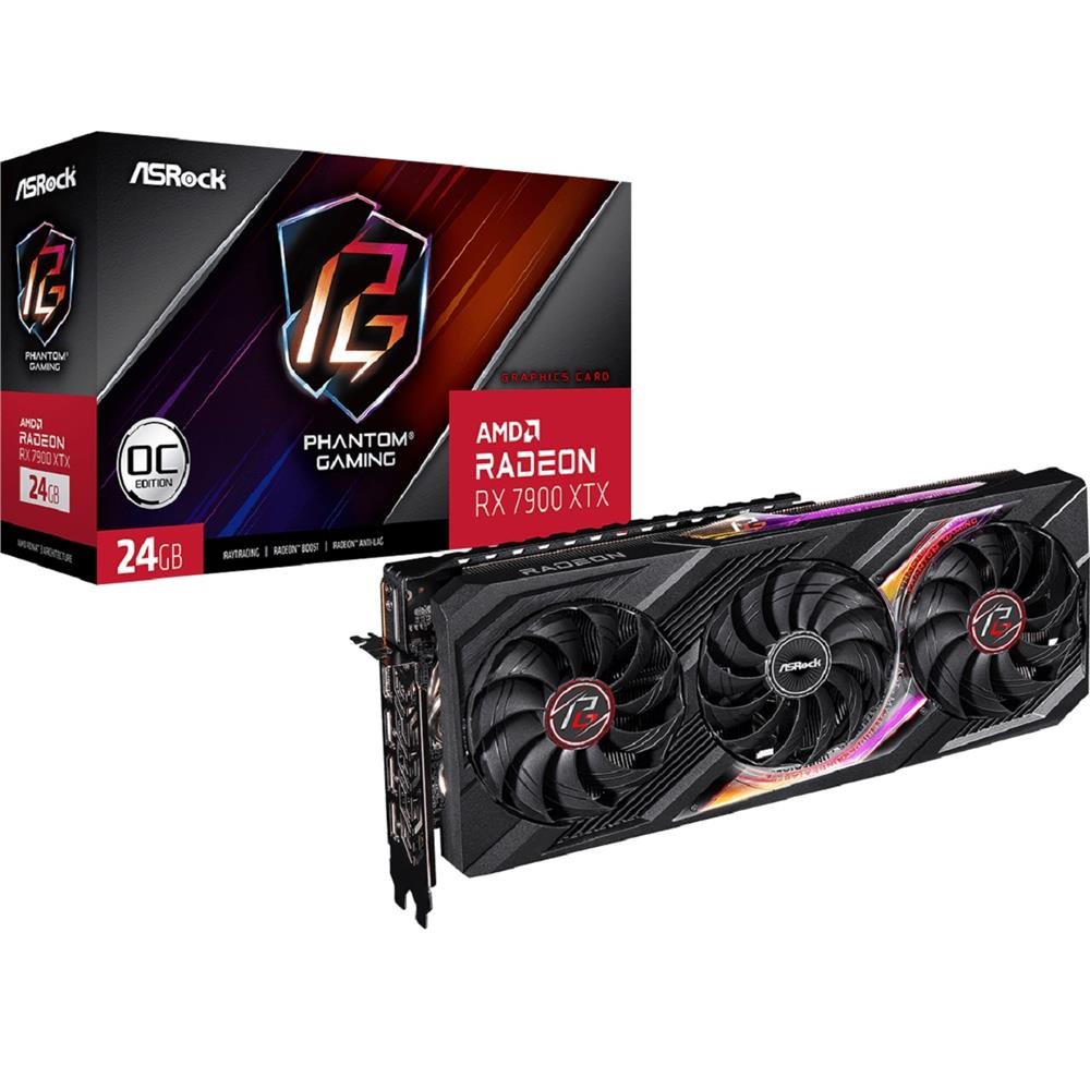 Placa De Vídeo Asrock Radeon Rx 7900 Xtx Phantom Gaming Oc, 24Gb, Gddr6, 384-Bit, Argb, Preto
