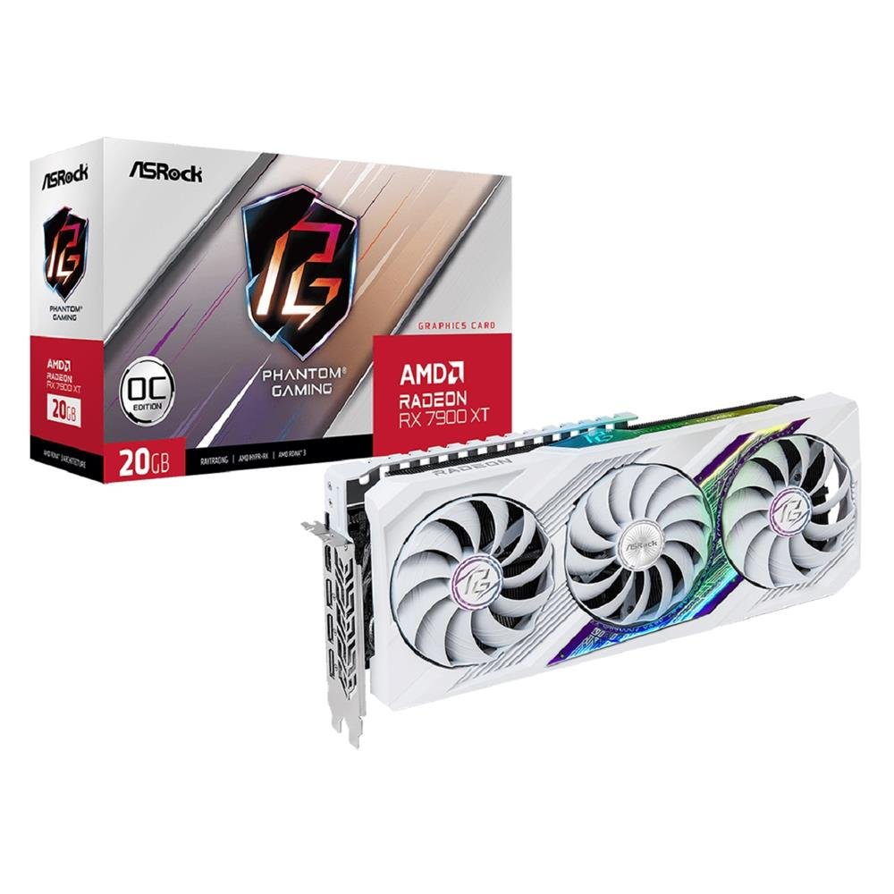 Placa De Vídeo Asrock Radeon Rx 7900 Xt Phantom Gaming Oc, 20Gb, Gddr6, 320-Bit, Argb, Branco