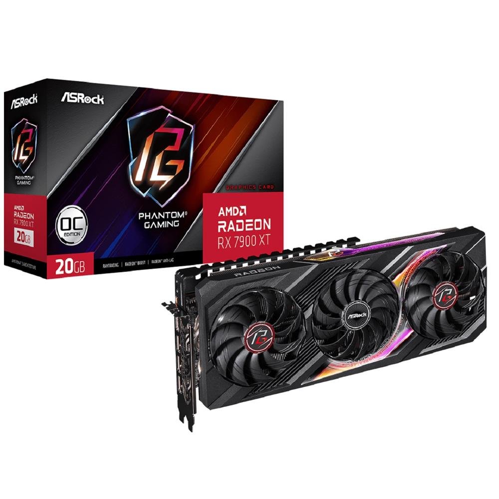 Placa De Video Asrock Radeon Rx 7900 Xt Phantom Gaming Oc, 20Gb, Gddr6, 320-Bit, Preto