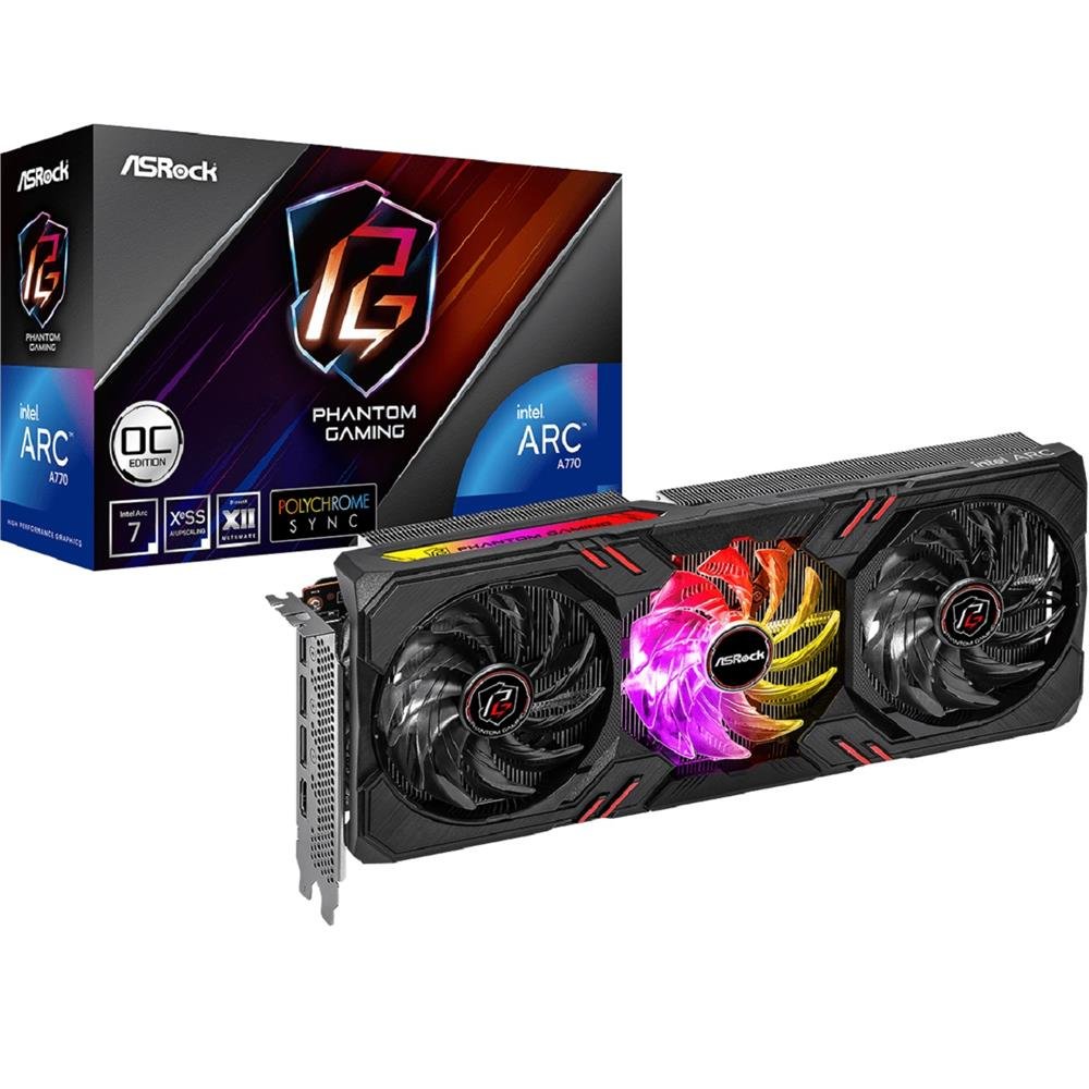 Placa de Vídeo ASRock Arc A770 Phantom Gaming OC, 16GB, GDDR6, 256-Bit, ARGB, Preto