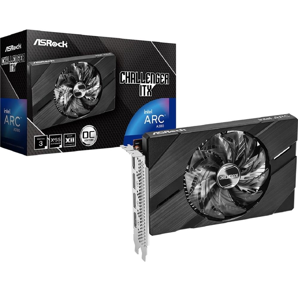 Placa de Video ASRock Arc A380 Challenger ITX OC, 6GB, GDDR6, 96-Bit, Preto