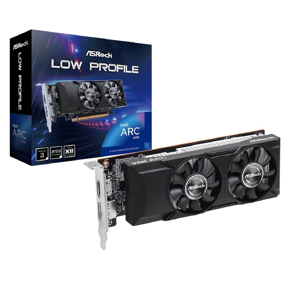 Placa de Video ASRock Arc A310 Low Profile, 4GB, GDDR6, 64-Bit, Preto