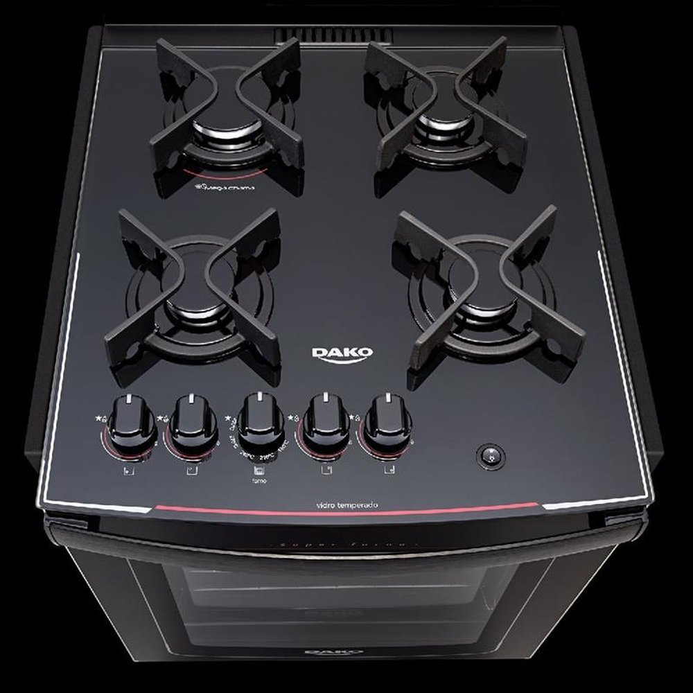 Fogão de Embutir Dako 4 Bocas Turbo Glass Preto - Bivolt