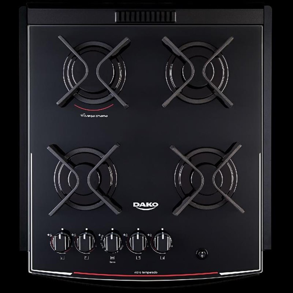 Fogão de Embutir Dako 4 Bocas Turbo Glass Preto - Bivolt